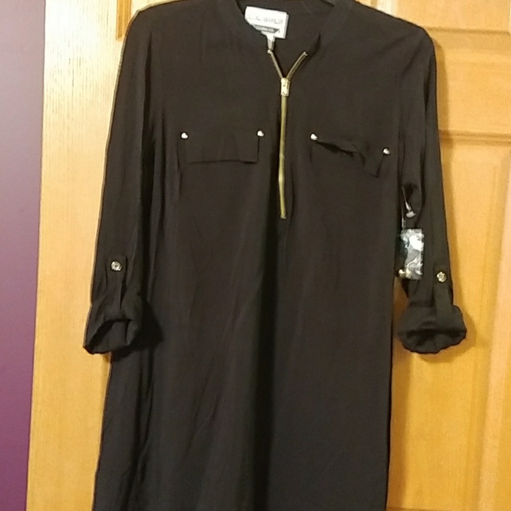 Black dress with gold zipper